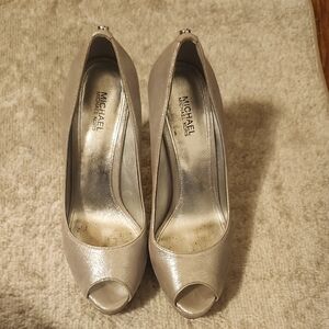 Michael Kors Shimmering Silver Peep Toe Heels